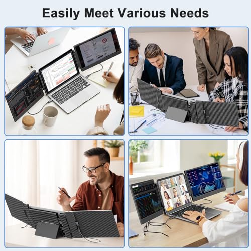 S3 Laptop Screen Extender, 14'' Triple Portable Monitor for Laptops Plug and Play, 1080P FHD IPS Laptop Monitor Extender for 13''-16.5'' Laptops Compatible with Windows, Chrome, Switch