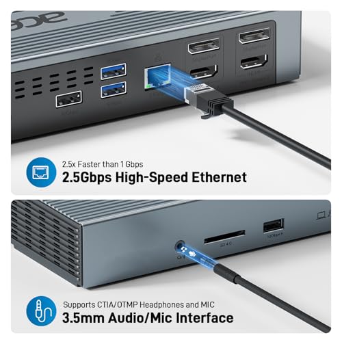 Acer Thunderbolt 4 Dock, 16 in 1 DisplayLink Docking Station 4 Monitor, 3×TB4+2×HDMI+2×DP, Up to 8K & 40Gbps, 160W Power, 2.5G Ethernet, SD4.0, USB C Dock for MacBook Pro/Max, Dell, Acer, HP etc