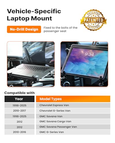 Vehicle Laptop Mount Fit for Chevy Express & GMC Savana, No-Drill | Mobile Workstation for Service Professionals & Fleets, Dual Cooling Fans, Seat Bolt Install, Adjustable Laptop Stand for Van - size: Fit for Chevy Express, G-series, GMC Savana