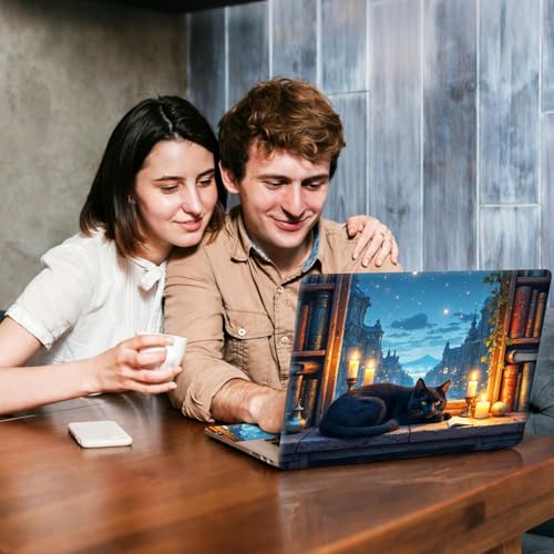 Universal Laptop Skin Sticker Decal, Compatible with MacBook HP Dell Lenovo 12"-15.6", Reusable Vinyl Notebook Cover 3PCS Set, High-Recognition Film-Cozy Black Cat Starry Night City - color: Cozy Black Cat Starry Night City