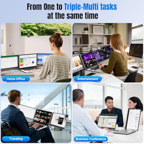 Laptop Screen Extender 15.6", 1080P FHD Triple Portable Monitor for Laptops 13-17.3", Ultra-Slim Dual Monitor Extender for Windows/Mac/Chrome/Dex, USB-C/HDMI Plug and Play