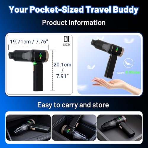 GcdPai Handheld Car Vacuum Cordless 20000PA Powerful Small Portable Rechargeable Vacuum Cleaner with LED Light Mini Vacuum for Car, Home, Office, Keyboard, Pet (Black Gold)