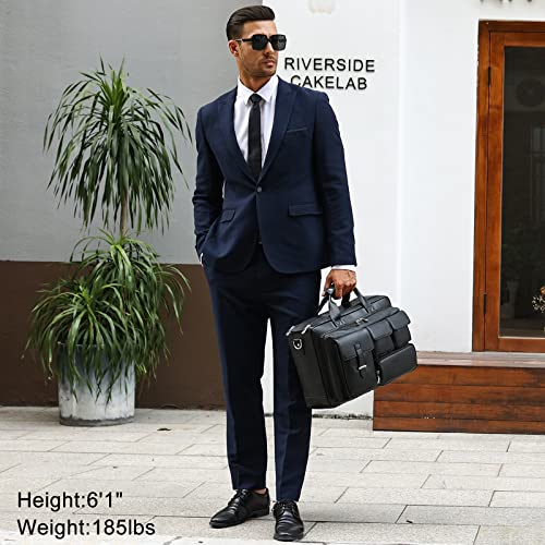 TIDING Leather Briefcase for Men 17.3" Laptop Business Travel Messenger Bag | Large Opening Main Compartment, Detachable Laptop Sleeve, Multi Pockets, Luggage Strap, Anti-theft Pocket - color: Black