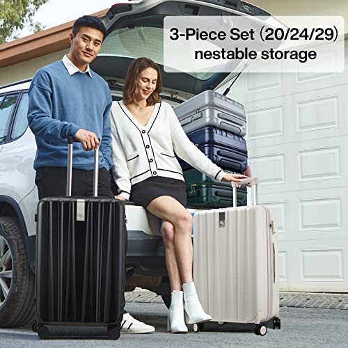 Hanke 24 Inch Luggage Suitcases With Spinner Wheels Lightweight PC Hard Shell Rolling Suitcase With Travel Lock,Checked-Medium 24-Inch(Jet Black) - color: Jet Black, size: Checked Medium 24 Inch