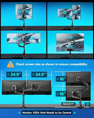 ARES WING Stack Dual Ultrawide Monitor Mount with USB A/C for 17 to 49 Inch | Pro Gas Spring, Aluminum Material, Flexible Screen Layouts, for 75/100 Vesa Mount, Hold 44 Lbs Each Arm, for Samsung Monitor - color: Black with USB, size: with 18'' Pole