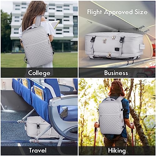 Large Travel Backpack Women, Flight Approved Carry On Backpack, Water Resistant Anti-Theft Large Casual Daypack Fit 17 Inch Laptop with USB Charging Port, Grey - color: Grey, size: 17.3 inch
