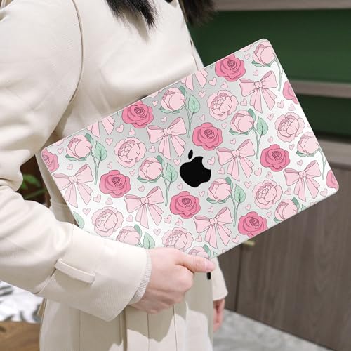 MEEgoodo for M2 MacBook Pro 13 inch Case 2022 2021 2020,Crystal Cover Fit Model A2338 M2/M1 A2251 A2289,Clear Case for 13.3-inch Laptop,Hard Shell for MacBook Pro M2, Pink Peony & Bow - color: Pink Peony & Bow