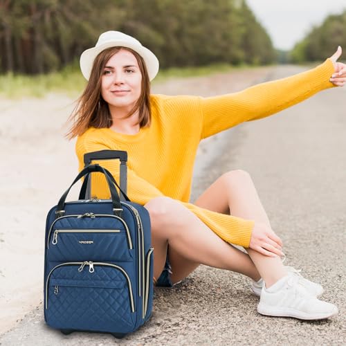 KROSER Carry On Underseat, 16-inch Underseater Suitcase for Men/Women | Multi-functional Lightweight Overnight Haze Blue/Gold - color: Haze Blue/Gold