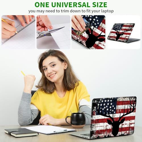 Laptop Skin Sticker Decal, Universal Protective Cover Fit 12 13 14 15.6 Inch Notebook, Reusable Water-Resistant Vinyl Decal w/ 2 Wrist Pads for Business Travel Office, Deer Flag - color: Deer Flag