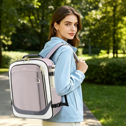 KROSER Laptop Backpack Computer Backpack 17 Inch Men-Beige/Dusty Pink/Grey | 40L Large Laptop Water-Repellent Travel Backpack Casual Daypack for Business/College/Women - color: Beige/Dusty Pink/Grey