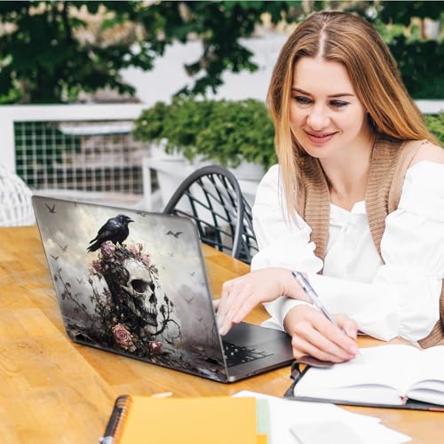 Laptop Skin Sticker Decal, Universal Reusable Vinyl Laptop Cover for 12" 13" 13.3" 14" 15" 15.4" 15.6" Notebook PC, Waterproof Scratch-Resistant with 2 Wrist Pads, Easy to Apply & Remove,Crow Skull - color: Crow Skull