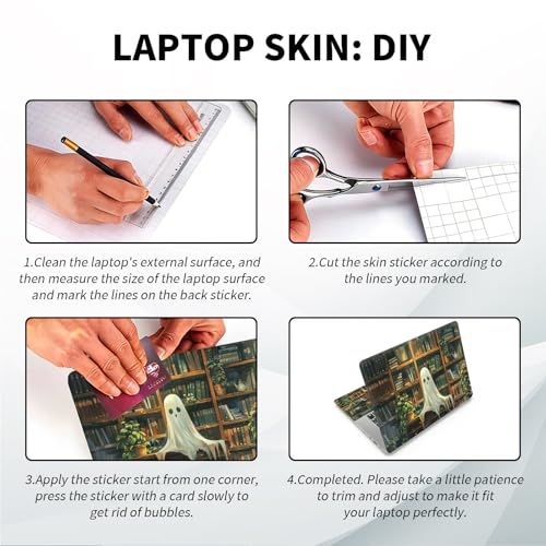 Universal Laptop Skin, DIY Cut-to-Fit Vinyl Cover Compatible with HP, Dell, Lenovo, Mac (13.3" to 15.6"), Anti-Scratch, No Residue & Bubble-Free Protective Decal Sticker, Cute Ghost Library - color: Cute Ghost Library