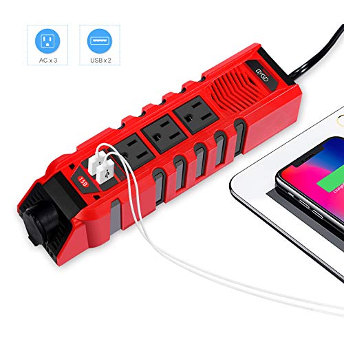 150W Car Power Inverter DC 12V to 110V AC Converter with 3 AC Outlets 2 Quick Charger 4.8A Dual USB Ports Cigarette Lighter Socket Charger Adapter - size: 150 Watt/Modified Sine Wave