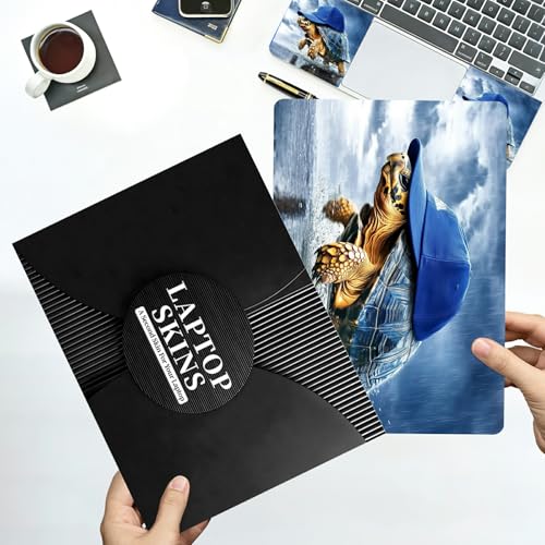 Universal Laptop Skin Sticker with 2 Wrist Pad Decals, 3-Piece Removable Vinyl Laptop Cover, Turtle Blue Hat Waterproof Anti-Scratch, Easy-Trim Fit for 13.3" 14" 15.6" Laptops - color: Turtle Blue Hat