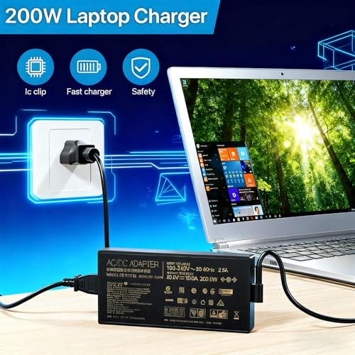 200W 10A 20V ADP-200JB D AC Charger Compatible with Asus ROG Zephyrus G15 GA503 GA503QM GA503QR GA503QS GA503RM TUF Gaming A15 F15 F17 Gaming Laptop Power Supply Adapter Cord 6.0 * 3.7cm