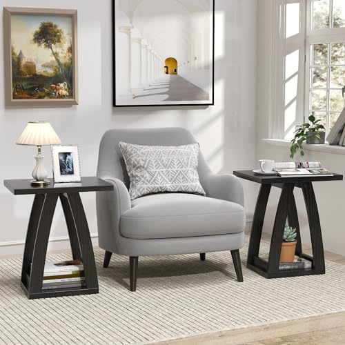End Tables Living Room. Side Table Beside Sofa. Modern End Table for Living Room. Couch Side Table with Shelf. Black Wood Side Tables - color: Black