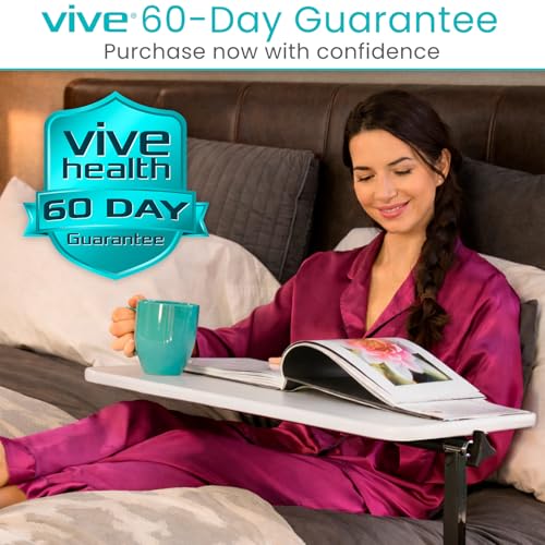 Vive Overbed Hospital Bed Table for Home Use - Adjustable Swivel Wheels | Tray for Over Bed - for Medical Bedside Chair - Adjustable Height, Tilt Top for Reading, Laptop, Bedridden, Elderly, Seniors - style: Compact