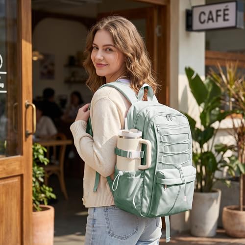 suwasp College Backpack for Women, Waterproof Laptop Backpack Fits 15.6 Inch Laptop, School Bookbag with Water Bottle Pocket, Anti Theft Work Backpack for College, Travel, Commuter, - color: Sage Green