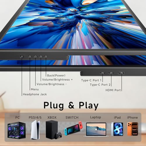 23.8 Inch Portable Monitor for Laptop, 120Hz FHD 1080P IPS External Monitor, 400 Nits HDR Large Second Screen with USB-C HDMI, VESA Compatible Travel Monitor for MacBook PC Phone PS5 Xbox Switch - size: 23.8 Inch