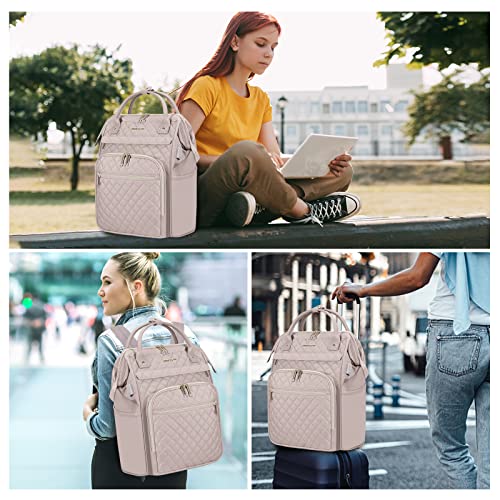 EMPSIGN 17 Inch Laptop Backpack for Women, Work Business Travel Computer College Bags, Large Capacity Water-repellent Quilted Casual Daypack, Dusty Pink | Computer Bag, Work Business Travel College, Large Capacity, Water-repellent, Quilted Casual Daypack
