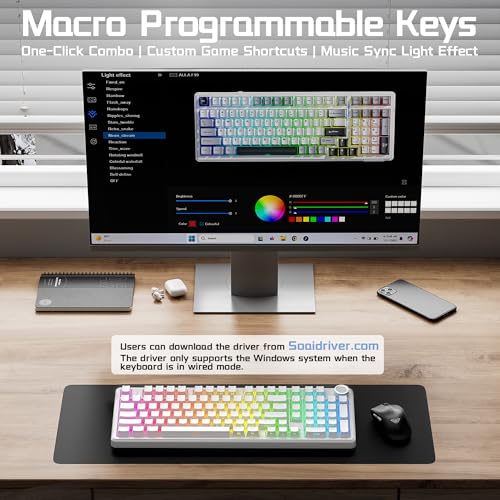 Aula F99 Pro Wireless Silent Mechanical Keyboard with Knob,Tri-Mode 2.4GHz/BT5.0/USB-C Hot Swappable,Pre-lubed Linear Switches RGB Backlit,Gasket Mounted,White PC Gaming Keyboard for Win/Mac - color: White