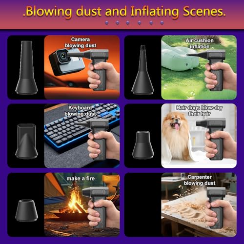 Portable 150W High Speed Turbo Fan air Duster 130,000RPM led Display 4 Levels Wind Speed Brushless Motor, Blowing and Inflating Feature,for Car Cordless Air Duster and Rechargeable.Black