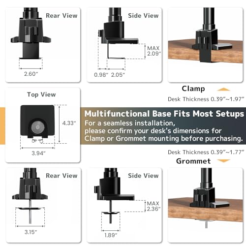 Monitor-Arm Ultrawide Heavy Duty 24-57'' - Aluminum Single Monitor Mount Holds up to 59.4lbs, Adjustable Desk Mount Stand, VESA 75/100 mm, Black - size: Standard