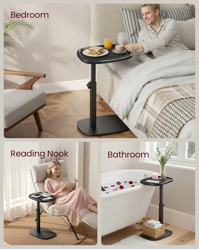 VASAGLE C Side Table Adjustable Height, Couch Sofa Table, End Table, TV Tray for Small Spaces, 11.8 x 15.7 x 27.2 Inches, for Living Room, Bedroom, Ink Black ULET363B101 - color: Ink Black