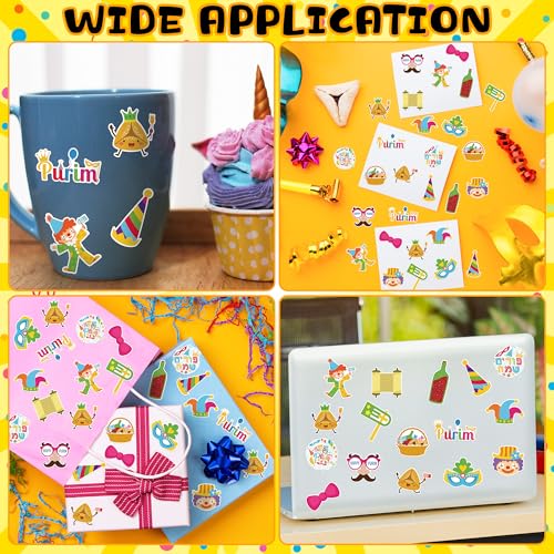 CNhoqc Happy Purim Sticker Roll - 1000 Pcs Cartoon Chag Purim Sameach Hamantaschen Gragger Waterproof Vinyl Reusable Laptop Stickers Coloring Book Scrapbook Water Bottle Page Activity Pad Party Favors - style: Cartoon Happy Purim