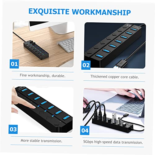 MERRYHAPY Multiple USB Ports Hub for Laptop USB Splitter 7 Ports High-Speed USB 3.0 Led Indicator Backup Power Easy to Use