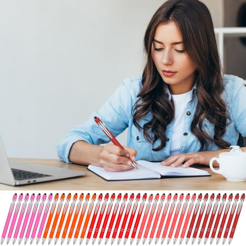 Zonon 38 Pieces Rubberized Ballpoint Pen with Stylus Tip Stylish Metal Pen Capacitive Stylus with Soft Rubberized Grip, Black Ink for Most Devices(Red Series) - color: Red Series