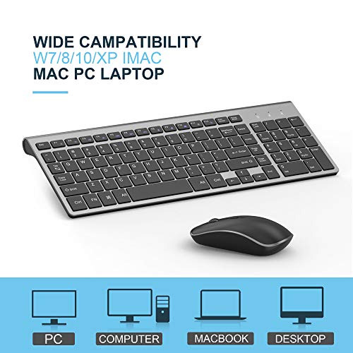 JOYACCESS Wireless Keyboard Mouse Combo, 2.4G Compact and Ultra Slim Wireless Keyboard and Mouse for Windows, Computer, Desktop, PC, Laptop (Grey) - color: black grey
