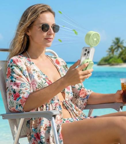 Magnetic Phone Fan with Ice Cooling, 3-in-1 Clip on Fan(Green) | Phone Stand, Rechargeable Mini Handheld Fan, 360° Flexible Gooseneck Portable Fan for Cruise Travel Desk Gym Makeup - color: grass green