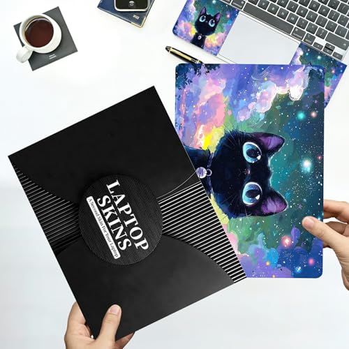 Universal Laptop Skin Sticker with 2 Wrist Pad Decals, 3-Piece Removable Vinyl Laptop Cover, Nebula Cat Waterproof Anti-Scratch, Easy-Trim Fit for 13.3" 14" 15.6" Laptops - color: Nebula Cat