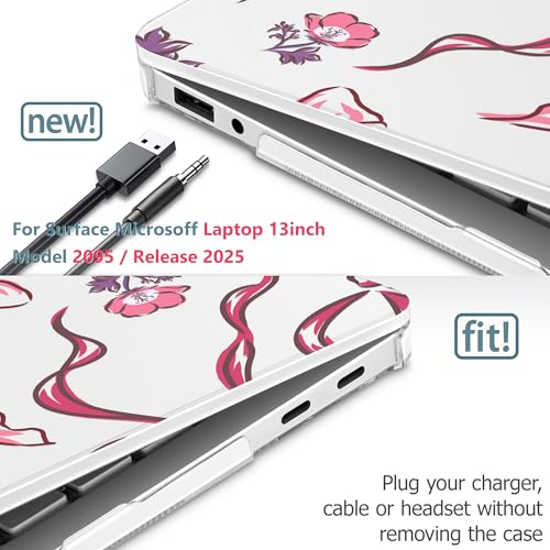 Mektron Printed Case for 2025 Microsoft Surface Laptop Windows 11 Copilot+ PC Surface Laptop 13 inch Touchscreen Display Cover Fits Model 2095, Flowers-Bows-Red - color: Flowers-Bows-Red