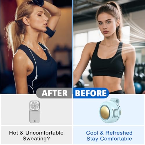 Portable Fan,2-in-1 Waist Clip On Bladeless, Ultra-Quiet Mini Personal Neck Fan 3 Speeds with 360°Adjustable Clip USB Rechargeable for Hiking,Office & Outdoor - color: Blue