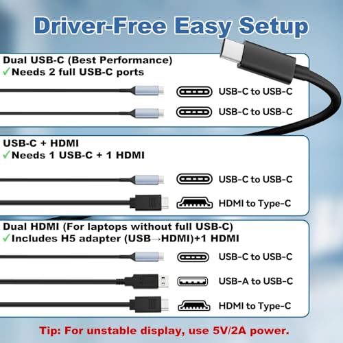 Teamgee 15.6" Laptop Screen Extender with Power Bank, FHD 1080P Triple Monitor, Driver-Free Plug & Play for 13-17" Laptops (HDMI/USB), Home Office/Small Business, Windows/Mac/Android - size: Triple 15.6" with Battery