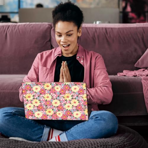 SUPERDANT 3Pcs Laptop Skin Sticker Pink and Yellow Floral 14.96x10.63in Trimmable Reusable PVC Decal Cover Fits 12 13 14 15 15.6 Inch Notebook Flowers Pattern Colorful - style: Pink and Yellow Floral