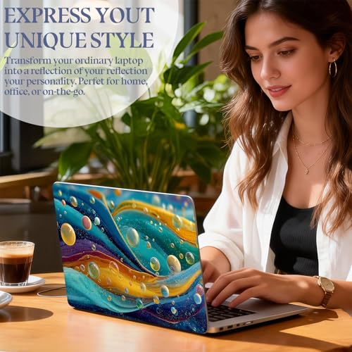Universal Laptop Skin Sticker Decal,15.6 Inch Laptop Vinyl Cover for 13" 14" 15.6" Laptop,Scratch-Resistant Waterproof Protector Wrap,Reusable with Wrist Pads,Abstract Bubbles & Waves - color: Abstract Bubbles & Waves