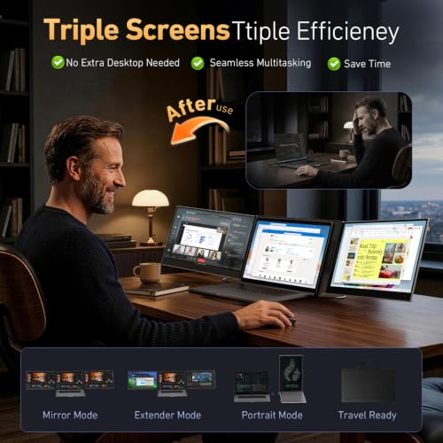 Vixtan 15.6" Triple Laptop Screen Extender, Ultra-Thin FHD IPS Portable Monitor for Laptop, USB-C Plug & Play Multi Screen Attachment for 13-17.3" laptops with Windows/Mac/Chrome - color: 15.6" Silver