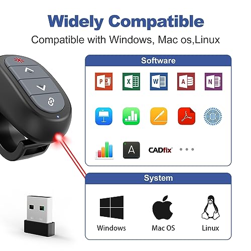 Presentation Clicker PowerPoint Wireless Presenter Remote: Laser Pointer Computer Clickers, Hyperlink Finger Ring Project Power Point PPT Clicker for Mac Laptop Office, Slideshow Google Slide Advancer - style: Finger Ring
