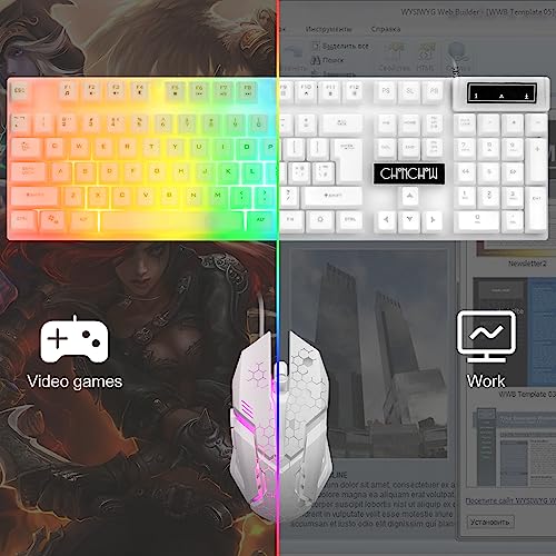CHONCHOW LED Keyboard and Mouse, 104 Keys Rainbow Backlit Keyboard and 7 Color RGB Mouse, White Gaming Keyboard and Mouse Combo for PC Laptop Xbox PS4 Gamers and Work - color: White