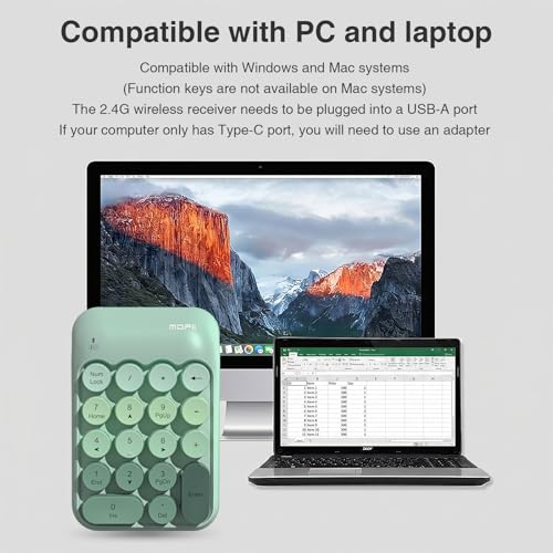 Lomiluskr Cute Wireless Number Keypad with 2.4G USB Receiver, 18 Colorful Round Keys Numpad, Portable Financial Accounting Numeric Keyboard, Suitable for PC, Laptop (Green Gradient) - color: Green Gradient