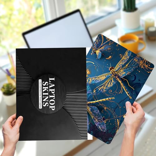 Laptop Skin Sticker for 12.1”-15.6“ Laptops (Fits 13”, 13.3”, 14”, 15”, 15.4”) | Protective Universal Reusable Vinyl Art Decal Cover | Waterproof & Scratch-Resistant-Blue Gold Dragonflies - color: Blue Gold Dragonflies