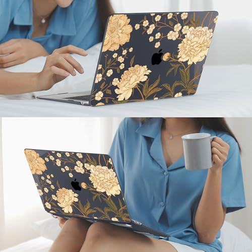 Mektron Case for MacBook Air 13 inch M1 A2337 A2179 A1932,Hard Cover 2018-2021 Air 13-inch with Touch ID, Exclusively Designed Protective Shell with Keyboard Skin+Screen Protector, Peony Flowers C186 - color: Peony Flowers C186