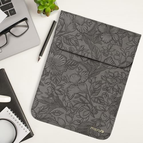 MOSISO Laptop Case 13 inch, 13 inch Laptop Sleeve with Small Bag | Compatible with MacBook Neo 13 A18 Pro A3404/Air 13/Pro 13/Pro 14 M5 M4 M3 M2 M1,Embossed Hibiscus PU Leather Case,Gray - color: Gray, size: 13 inch