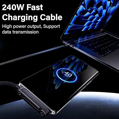 240w Braided Fast Charge Cable with Built-in Phone Stand, (1, Black, USB) | USB C to C, Orange Color - color: Black
