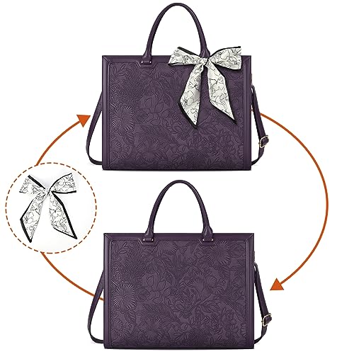 Laptop Bag for Women 15.6 Inch Laptop Tote Bag Waterproof Leather Computer Tote Bag Business Lightweight Office Briefcase Large Capacity Handbag Shoulder Bag Plum - color: Plum