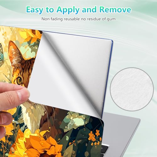 Laptop Skin Sticker Decal 12"-15.6" Universal Laptop/Notebook/Netbook Vinyl - Waterproof Scratch Resistant,Fits HP Dell Lenovo MacBook,2 Free Wrist Pads,Easy Apply & Remove,Cute Cat Sunflower - color: Cute Cat Sunflower