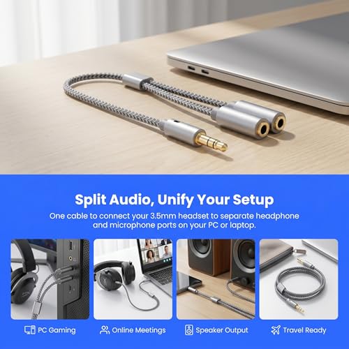 2Pcs 3.5mm Headset Splitter Cable, Female to Dual Male Adapter